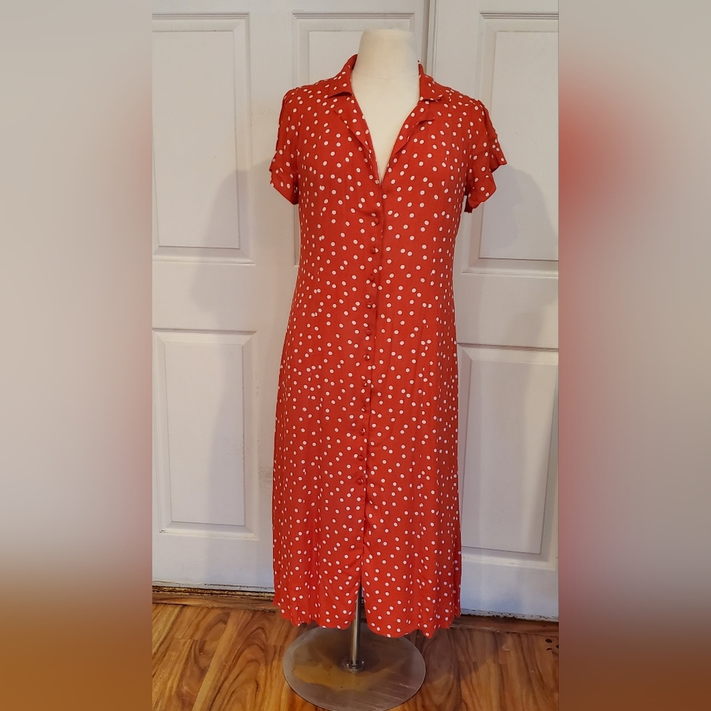 Privacy Please Midi Dress, Size XL, Red Polka-dot